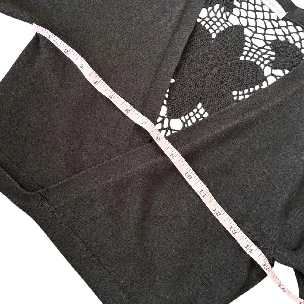 Y2K Black Wrap Cardigan Crochet Lace Floral Back Cropped Sweater Fairy Grunge